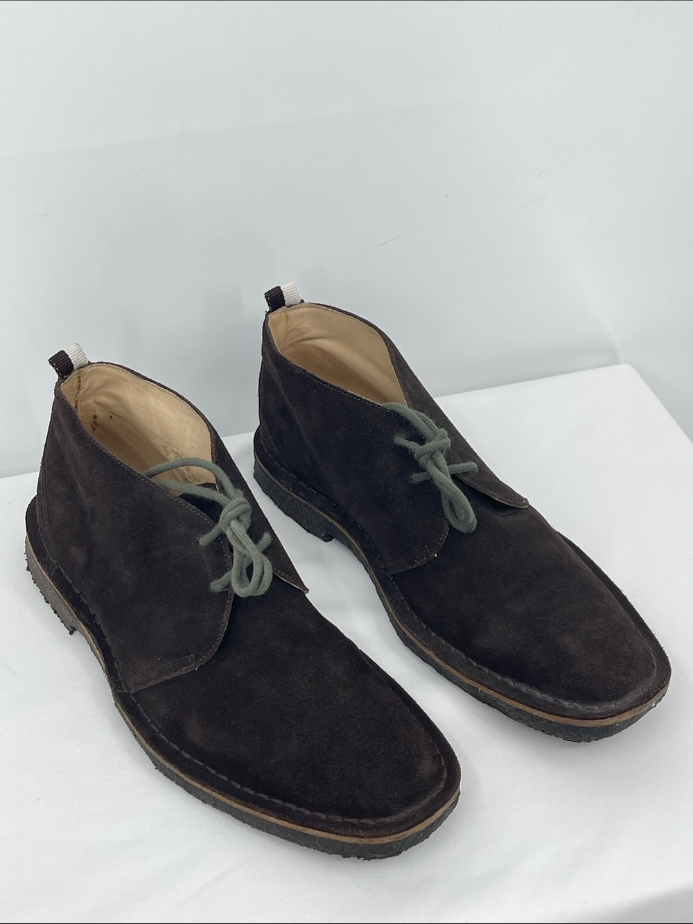 Coach ANTHONY Men's Dark Brown Suede Chukka Boots with Olive Laces SIZE 10 M